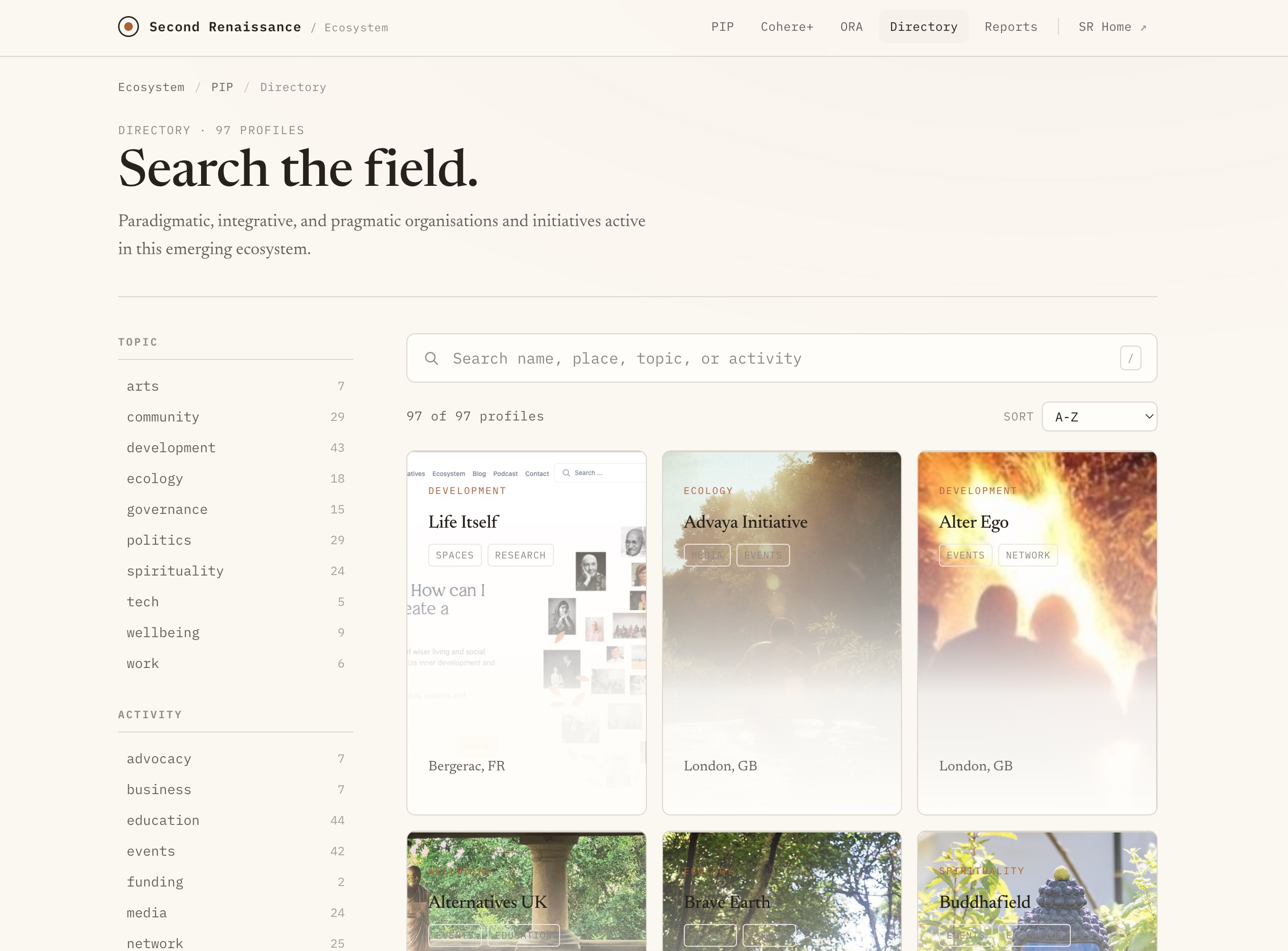 Directory with search and filter facets